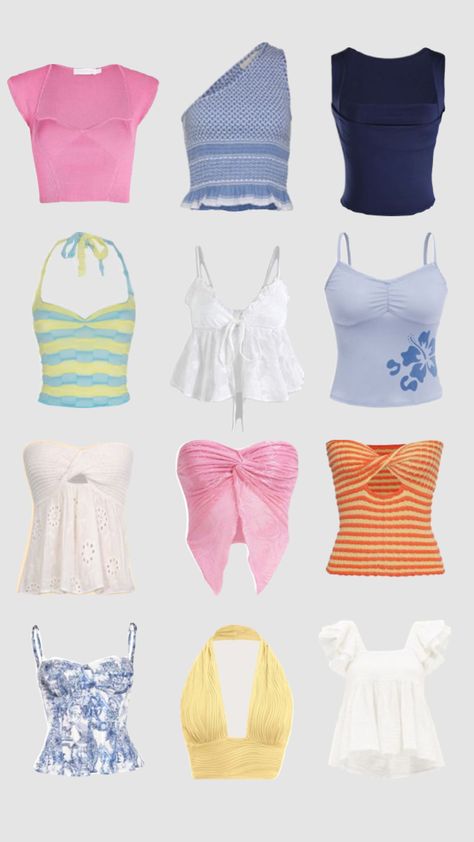 Cute Tops And Where To Get Them, Tops You Need, Outfits Aesthetic Summer 2024, Cute Summer Crop Tops, Cute Summer Tops Aesthetic, Summer Fits Inspo 2024, Cute Beach Tops, Bright Summer Clothes, Where To Buy Summer Tops