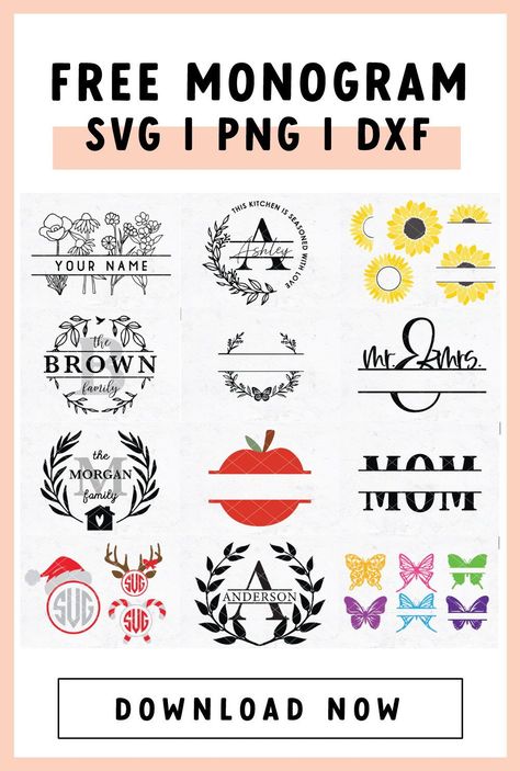 Free Svg Kitchen, Monogram Free Svg, Beginner Cricut, Caluya Design, Free Monogram Fonts, Freebie Svg, Craft Hobbies, Svg Butterfly, Design Bundles Svg