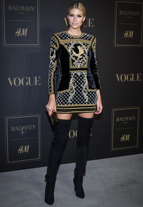 Bei der deutschen Launch-Party der "H&M x Balmain"-Kollektion trägt Lena Gercke natür... Beauty And Fashion, Celebrity Outfits, Thigh High Boots, Thigh High, Holiday Outfits, High Boots, Black Boots, Fashion Models, Celebrity Style