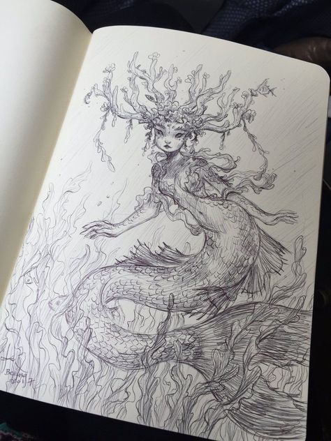 Fantasy Artist Drawing, Fantasy Drawings Pencil, Drawing Fantasy Art, Mermaid Illustrations, Mermaid Artwork, Mermaid Illustration, Mermaid Drawings, Fantasy Drawings, Arte Sketchbook