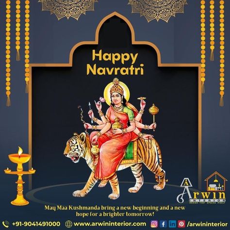 Happy NAVRATRI DAY 4! On this day, we worship the fourth form of Goddess Durga, KUSHMANDA. She is known for her RADIANT and glowing appearance, and represents CREATIVITY, ABUNDANCE, and prosperity. Let us celebrate this auspicious occasion with joy and enthusiasm, and continue our worship with dedication and devotion. Jai Mata Di! #navratrifever #trending #navaratri #matarani #chandigarh #mohali #zirakpur #kharar Jai Mata Di, Mata Rani, Goddess Durga, Happy Navratri, A New Hope, Durga Goddess, Chandigarh, New Beginnings, Worship