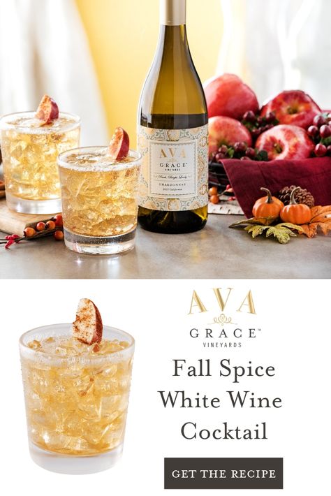 White Wine Sangria Recipe Fall, Fall Wine Drinks, White Wine Fall Drink, Fall White Wine Cocktails, Fall Drinks Champagne, Fall Wine Cocktails, White Wine Drinks, Chardonnay Cocktails, Sparkling Fall Cocktails