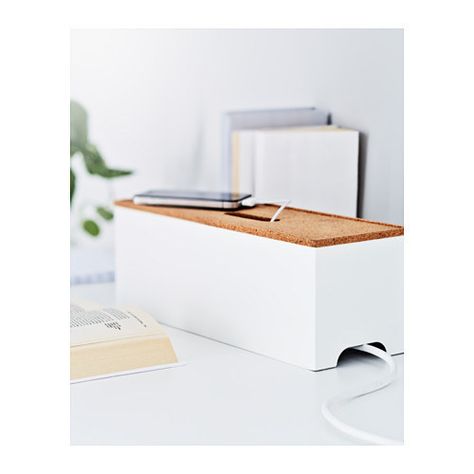 The Ikea Kvissle ($10) can fit a power strip inside and hide your cables in this compact (and affordable) charging station. Cord Control, Cable Management Box, Declutter Your Life, Cable Box, Cord Management, Cord Organization, Cable Organizer, Iphone Accessories, Cable Management