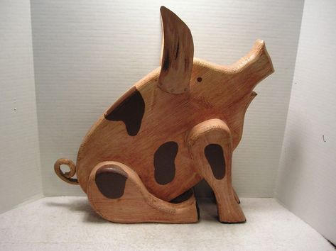 FOLK ART Decorative Wood Pig Figure - $9.99 | PicClick Wooden Pig Crafts, Wooden Farm Animals, Wooden Cow Art, Pig Wood Carving, Wood Pig, Woodworking Plans Patterns, Pig Sculpture, Pig Crafts, Wooden Rocking Horse