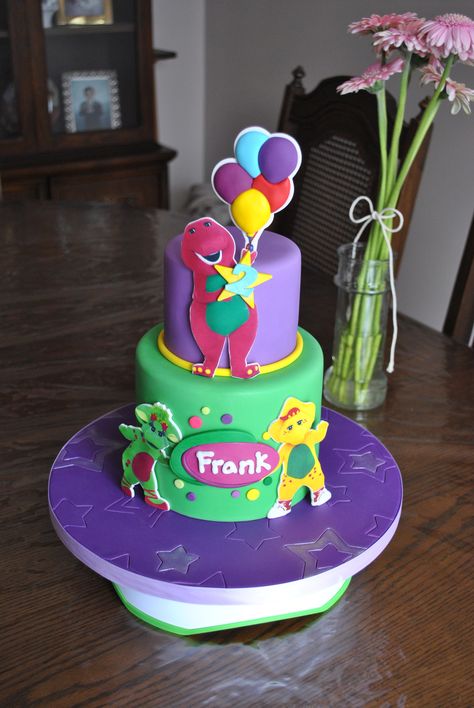 Barney & Friends! #2ndbirthday #balloons #purple #green #yellow #stars #fun Barney Cake Ideas, Barney The Dinosaur Birthday Party, Barney Birthday Party Decorations, Barney Themed Birthday Party, Barney Party Ideas, Barney Birthday Cake, Barney Birthday Party, Barney Cake, Barney Party