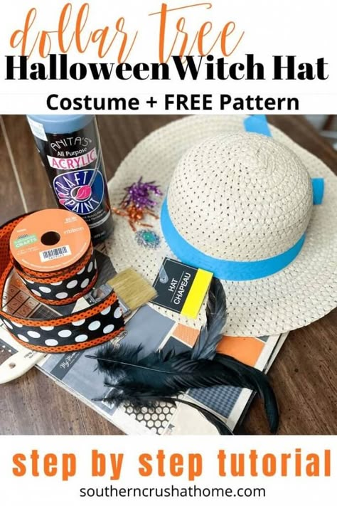 How To Make A Witches Hat, Diy Witch Hat To Wear, Witch Hats Diy, Witches Hat Diy, Diy Witches Hat, Halloween Hats Diy, Dollar Tree Witch Hat, Diy Witch Hat, Witch Hats Costume