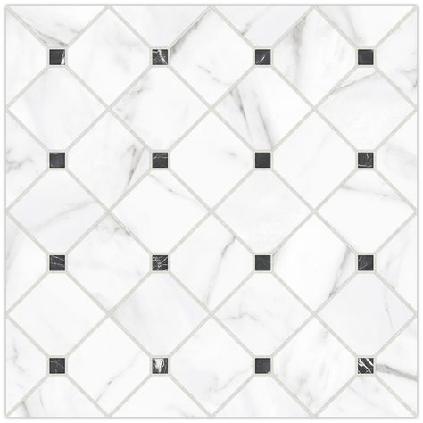 White Tile Bathroom Floor, Black And White Bathroom Floor, Penny Tiles Bathroom, White Square Tiles, Black Tile Bathrooms, Black And White Tiles Bathroom, White Marble Bathrooms, White Tile Backsplash, Fireplace Facade