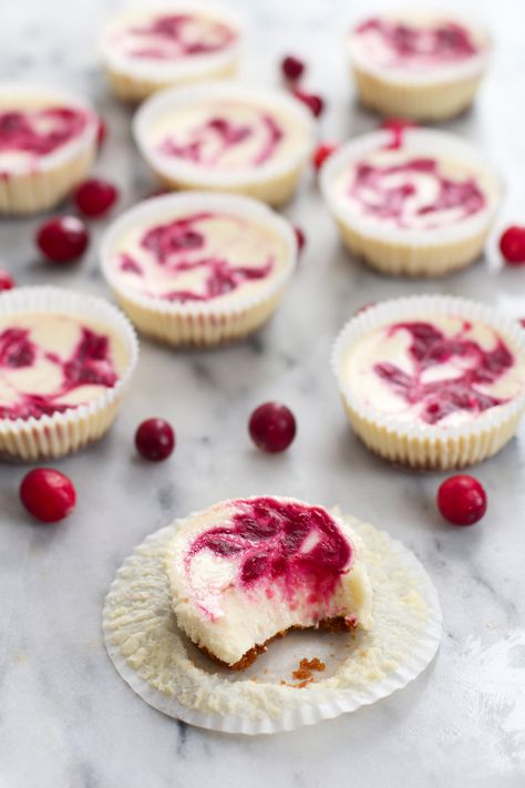 Cranberry Swirl Cheesecake Minis #thanksgiving Mini Christmas Desserts, Apple Pecan Pie, Salted Caramel Apple Pie, Favorite Holiday Desserts, Cranberry Cheesecake, Cranberry Cream Cheese, Types Of Desserts, Dessert Spread, Dessert Buffet