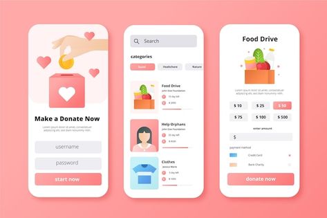 Charity app concept | Free Vector #Freepik #freevector #social-media-phone #social-media-mobile #mobile #social-media-app Charity App, Ux Design Mobile, Apps For Teaching, App Concept, Mobile App Design Inspiration, App Developer, Ui Ux Designer, Ux Designer, Mobile Ui Design