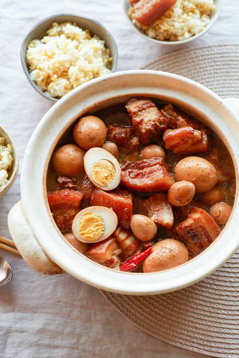 Thịt Kho Trứng (Braised Pork Belly and Eggs) Pork Belly And Eggs, Thit Kho, Pickled Mustard Greens, Braised Pork Belly, Coconut Syrup, Vietnam Food, Vietnamese Cuisine, Eggs Recipe, Braised Pork