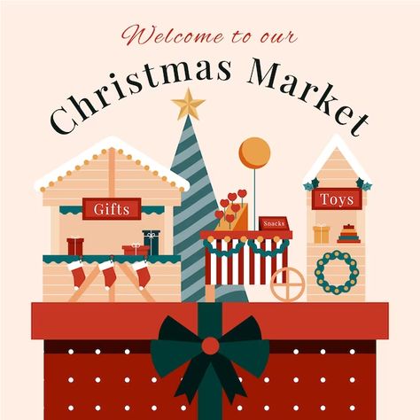 Free Vector | Flat christmas market illustration Christmas Market Illustration, Christmas Advertising Design, Market Illustration, Christmas Market Stall, Christmas Poster Design, Christmas Advertising, Hope Christmas, Christmas Graphic Design, Holiday Graphics