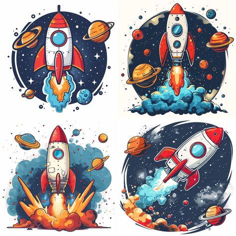 Planets Illustration, Rocket Illustration, Rocket Drawing, Cartoon Rocket, Rocket Cartoon, Space Cartoon, Astronaut Drawing, Rocket Tattoo, Rocket Art