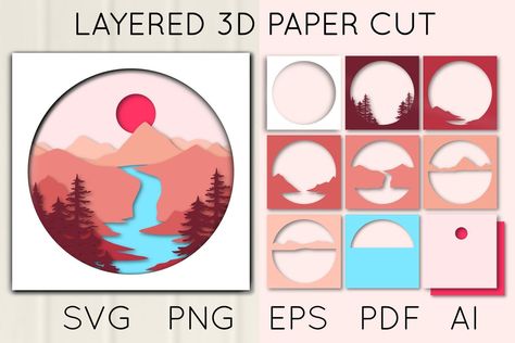 Printable Boxes | Gift Template 3d Layered Paper Art Template, Layered Paper Art Template Free, Paper Layering Art Simple, Layered Paper Art Diy, Layered Paper Art Template, Layered Papercut Art, 3d Layered Paper Art, Cricut Shadow Box, Paper Cut Art Templates