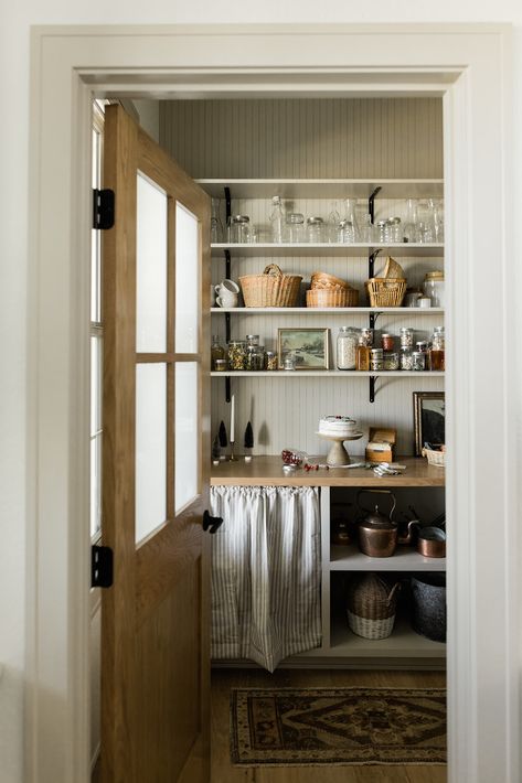 Country Pantry, James May Homes, Oakstone Homes, Glass Upper Cabinets, Pantry Inspiration, Simple Cottage, Yellow Cabinets, Butler’s Pantry, James May