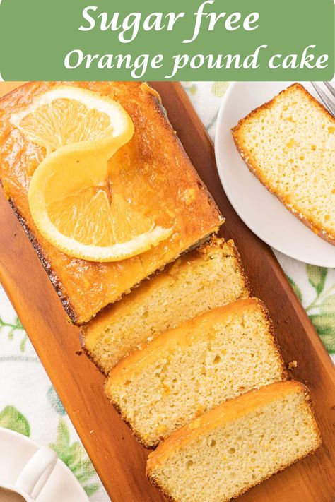 Sugar Free Pound Cake is an easy dessert that is moist and dense even though it is not made with all purpose flour. With plenty of eggs, butter and sour cream, this low carb cake tastes just like pound cakes that are not gluten free.  It has extra sweetness and flavor from a little bit of sugar free orange marmalade.  This light dessert would be perfect for a Mother's Day Brunch. Sugar Free Pound Cake Recipe, Low Carb No Sugar Desserts, Gf Coffee Cake, Sugar Free Pound Cake, Healthy Orange Cake, Orange Sponge Cake Recipe, Sugar Free Orange Marmalade, Orange Cake Easy, Orange Sponge Cake