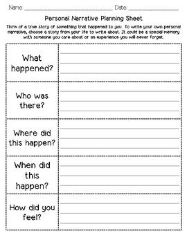 This is a brainstorming and graphic organizer to help your students write a personal narrative.  The planning sheet is for students to brainstorm about an event in their life and describe who was there, the event that took place, when it happened, and how they felt.  The graphic organizer allows students to clearly create a writing piece with an introduction, BME body, and conclusion.  This can be used for students who are new to writing personal narratives or as an intervention/differentiation Personal Narrative Anchor Chart, Narrative Graphic Organizer, Personal Narrative Writing Middle School, Graphic Organizer Narrative Writing, Writing Planning Sheet, Ways To Begin A Narrative, Examples Of Narrative Writing, Personal Narrative Graphic Organizer, Brainstorming Graphic Organizer