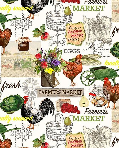 Welcome to the Farmers Market! Get your eggs, vegetables, flowers and fruits and visit with Chickens and Cows. Larger signs are about 2-5/8", from the 'Farmers Market' collection by Whistler Studios for Windham Fabrics. Vintage Farmers Market, Recipe Book Templates, Free Quilt Patterns, Farm Stand, Windham Fabrics, White Quilt, Whistler, Quilt Patterns Free, Vintage Farmhouse