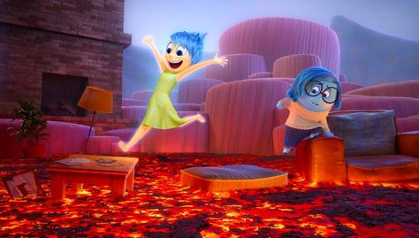 Joy and Sadness represent two of the emotions clashing in a little girl’s mind. Kaa The Snake, Joy Inside Out, Inside Out Emotions, Movie Inside Out, Inside Out Characters, The Floor Is Lava, Disney Animated Movies, Disney Inside Out, Inside Out 2