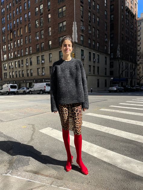 Cereal Aisle, Colourful Tights, Leandra Medine Style, Tomato Girl, Tights Outfits, Red Tights, Leandra Medine, End Of Winter, Looks Street Style