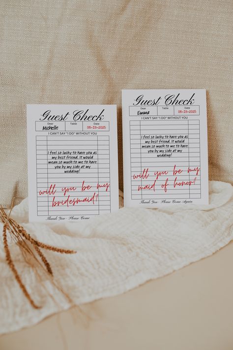 bridesmaid proposal inspo, bridesmaid inspo, retro guest check template, guest check art, trendy bridesmaids, bridesmaid proposal box, modern minimalist Bridesmaid Invite, Wedding Menus Design, Bridesmaid Brunch, Bridesmaids Proposal, Modern Bridesmaid, Guest Check, Vintage Bridesmaids, Bridesmaid Proposal Card, Bridesmaid Invitation