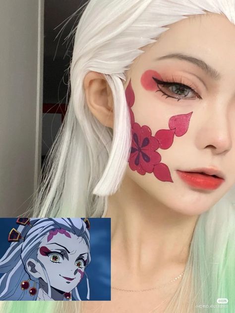 Daki Cosplay Makeup, Anime Makeup Halloween, Daki Makeup, Anime Character Makeup, Demon Slayer Makeup, Daki Cosplay, Cosplay Makeup Anime, Anime Makeup Ideas, Anime Eye Makeup