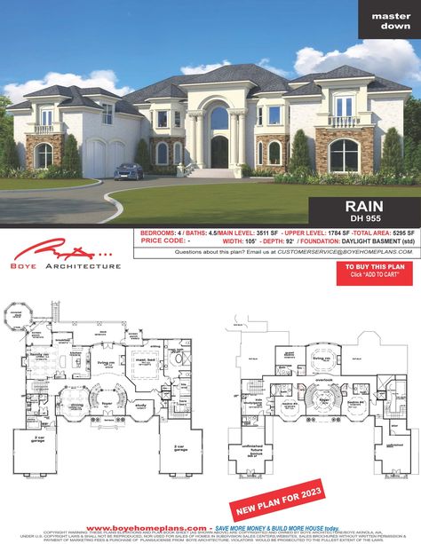 RAIN PLAN-DH 955 — Custom Home Design | House Plans | Boye Home Plans Family Houses, Luxury Plan, Bloxburg Houses, House Plans Mansion, Mansion Designs, Courtyard House Plans, Home Floor Plans, Custom Home Plans, House Construction Plan