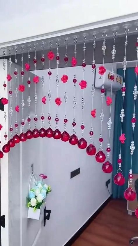 Crystal Door Hanging, Hanging Chains Decor, Diy Door Hanging Decor, Crystal Toran For Door, Hanging Beads Decor, Beads Curtain Ideas, Door Hanging Decorations Toran, Door Hanging Decorations Diy, Crochet Door Hanging