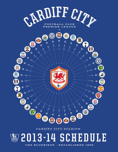 Cardiff City 2013-14 Premier League Schedule Cardiff City Fc, Premier League Fixtures, Cardiff City, Logo Idea, Football Teams, Football League, Cardiff, Fifa World Cup, Horse Racing