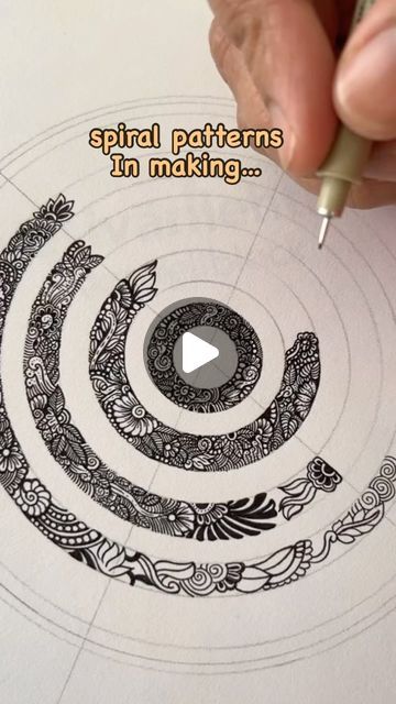 Parul || Patterns . Illustrations . Ink art . Mandala on Instagram: "Spiral patterns.. Mandala style circles.. 
Firstly I thought mandala, later I started with zen patterns and finish work has been so beautiful.. Would be posting it today itself…" Mandala Fillers Patterns, Semi Circle Mandala, Mandala Fillers, Circle Mandala Design, Spiral Mandala, Patterns Mandala, Zen Patterns, Finish Work, Art Mandala