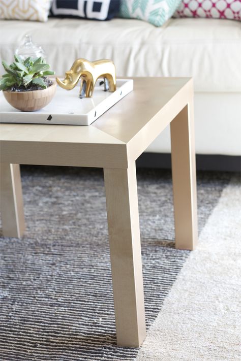 DIY Gold Diagonal Coffee Table - IKEA Hack! | KristiMurphy.com | DIY Ideas Boho Home Diy, Coffee Table Ikea, Ikea Lack Hack, Lack Hack, Coffee Table Hacks, Home Decor Ikea, Lack Coffee Table, Ikea Coffee Table, Ikea Lack Table