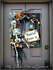 11 Cute and Creepy Halloween Wreaths - Porta Halloween, Moldes Halloween, Picture Frame Wreath, Skeleton Wreath, Humble Home, Diy Halloween Wreath, Adornos Halloween, Halloween Wreaths, Halloween Crafts Decorations