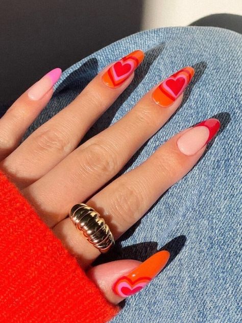 Orange And Red Nails, Nails With A Heart, Accent Nail Designs, Plum Nails, Beam Design, Sheer Nails, Nails Heart, Dark Red Nails, Ten Nails