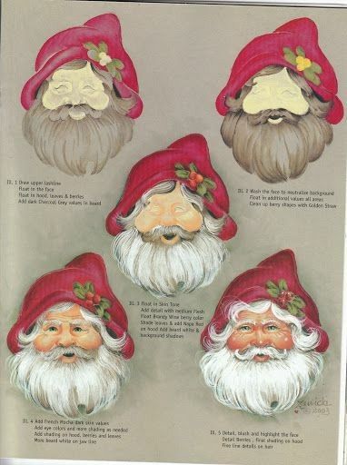 Santa Faces, Santa Paintings, Donna Dewberry, Oyster Shell Crafts, Tole Painting Patterns, Christmas Rock, Painted Gourds, Holiday Painting, Crafts Kids