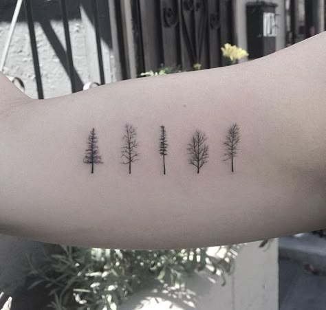 Minimal Forest Tattoo, Single Line Tree Tattoo, Minimal Tree Tattoo, Planet Earth Tattoo, Tat Quotes, Tree Line Tattoo, Evergreen Tree Tattoo, Brown Tattoo Ink, Best Tattoo Fonts