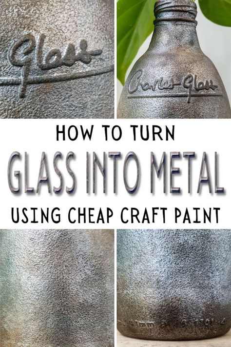 Ready to turn trash into treasure? Grab some inexpensive craft paint and join us as we show you how to give a glass bottle a metallic makeover. It’s a quick and easy way to transform any glass containers into stylish decor pieces. The project can be completed in a morning and is suitable for a beginner who loves experimenting. Get the full tutorial with step-by-step instructions at #ACraftyMix Decorating Glass Bottles Diy, Altered Jars, Brushed Metal Texture, Trash Into Treasure, Painted Glass Bottles, Empty Glass Bottles, Inexpensive Crafts, Glass Bottle Diy, Sketch Portrait