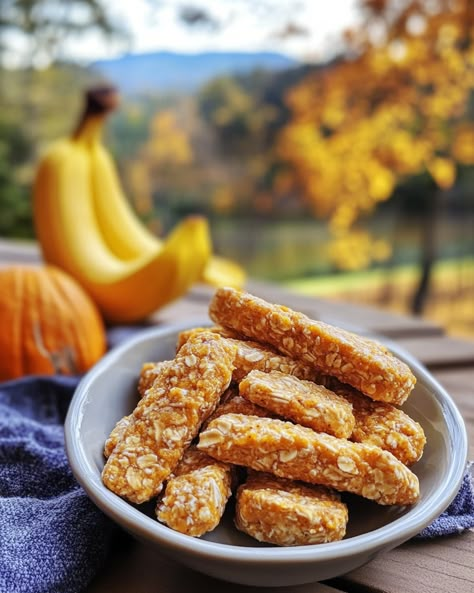 Banana & Pumpkin Chews for Dogs: A Healthy and Tasty Treat Your Pup Will Love! - MmmRecipes : Easy and Delicious Recipes Banana Dog Treat Recipe, Biscuits Homemade, Dog Food Homemade, Banana Granola, Spoiled Dog, Banana Treats, Miss My Dog, Fun Drink Recipe, Stuff For Dogs