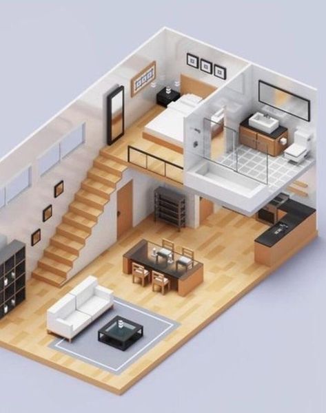 Loft House Design, Unique Floor Plans, Sims 4 House Plans, Tiny House Loft, House Floor Design, Small Apartment Design, Small House Design Plans, Loft House, House Interiors