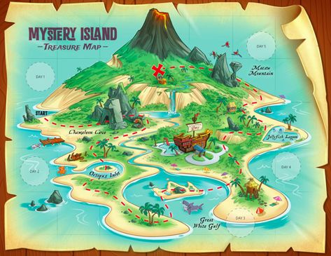 Pirate Island Map, Island Map Drawing, Treasure Map For Kids, Treasure Island Map, Pirate Vbs, Treasure Maps For Kids, Mystery Island Vbs, Game Board Design, Mystery Island