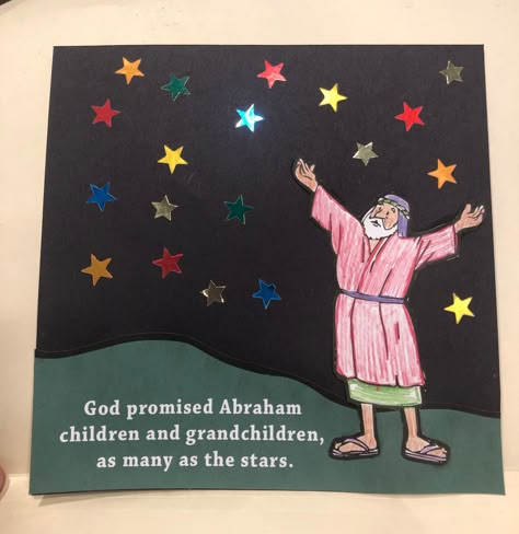 Abraham stars preschool craft - color and cut out Abraham, star stickers, printed words Abraham Bible Crafts, Stars Preschool, Toddler Sunday School, Bible Crafts Sunday School, Preschool Bible Lessons, Abraham And Sarah, Children's Church Crafts, Bible Story Crafts, Preschool Craft