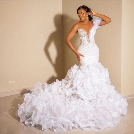 Gowns For Black Women, Beads Wedding Dress, Wedding Dress For Bride, Dress For Bride, White Weddings, Dress Couture, Dresses Unique, Cascading Ruffles, Wedding Dress Couture