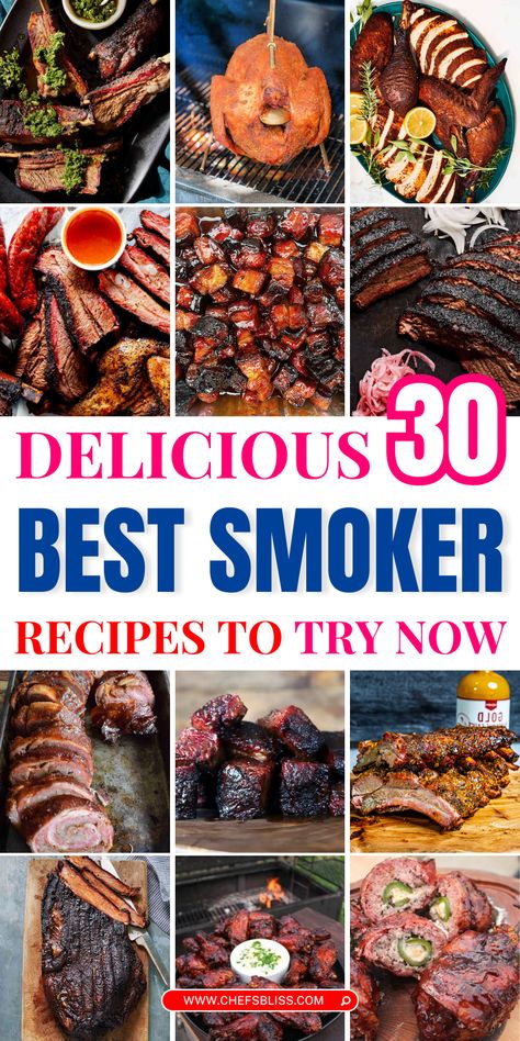 Smoking food is a timeless cooking method that enhances flavors and tenderness, whether you’re working with meats, vegetables, or even desserts. These 30+ best smoker recipes will inspire you to get the most out of your smoker, whether you’re using a traditional offset smoker, pellet smoker, or kamado. From classic smoked brisket to inventive veggie dishes and sweet treats, these recipes are sure to take your smoking skills to the next level. Recipes For Smokers, Super Bowl Smoked Food, Barrel Smoker Recipes, Yoder Smoker Recipes, Best Smoked Recipes, Indoor Smoker Recipes, Smoked Ribs In Pellet Smoker, Recipes For The Smoker, Beginner Smoker Recipes