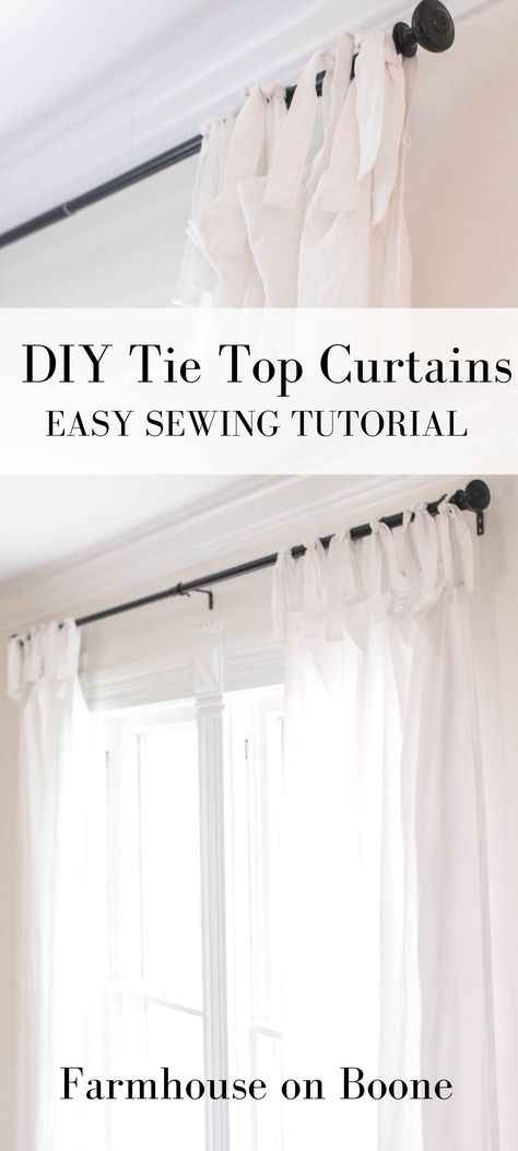 White Cottage Decor, Tie Top Curtains, Small Bathroom Window, Diy Drapes, Drop Cloth Projects, Curtain Sewing Pattern, Nursery Ideas Boy, Curtain Tutorial, Simple Sewing Tutorial