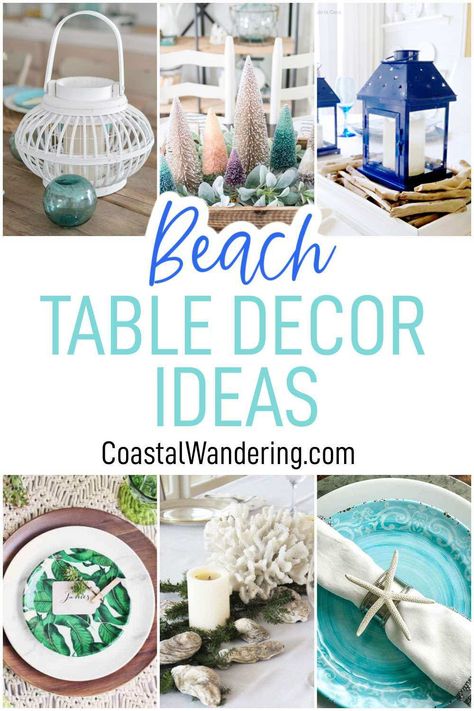 Make your dining table glow like summer's bright, lazy days with these coastal table setting ideas for an elegant beach theme! Beachy Table Settings, Beach Dining Table Decor, Beach Centerpieces Dining Room, Beach Tablescapes Ideas, Beachy Table Decor, Beach House Table Centerpiece, Coastal Table Setting Ideas, Beachy Table Centerpieces, Beach Theme Table Setting