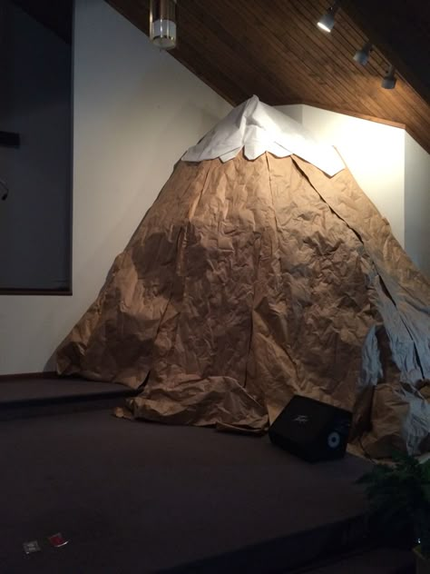 Mountain Stage Prop, Diy Mountain Stage Props, Cardboard Mountains Diy, Rocky Railway Vbs 2020 Decorations, True North Vbs 2025, Rocky Railway Vbs, Vbs Decorating Ideas, At Petersburg, Everest Vbs 2015