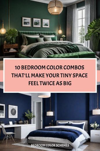 Maximize the potential of your small bedroom with these 10 stunning color schemes. From serene monochrome to bold accent walls, discover the secrets to creating a spacious, open feel. #BedroomColorSchemes Small Room Color Schemes, Bedroom Bold Colors, Small Guest Bedroom Color Ideas, Colors To Paint Small Bedroom, Bedroom Paint Colors For Small Rooms, Color Drench Small Bedroom, Paint Colors To Make A Small Bedroom Look Bigger, Master Bedrooms With Color, Cozy Bedroom Ideas For Couples Romantic Color Schemes