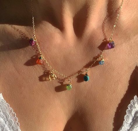 Chakra Stone Necklace Chakra Balancing Necklace Raw Gemstone - Etsy 7 Chakras Necklace, Crystal Necklace Outfit, Chakras Necklace, Necklace Stacks, Turquoise Heart Ring, Ethereal Jewelry, Pride Jewelry, Crystal Bead Jewelry, Pride Jewellery