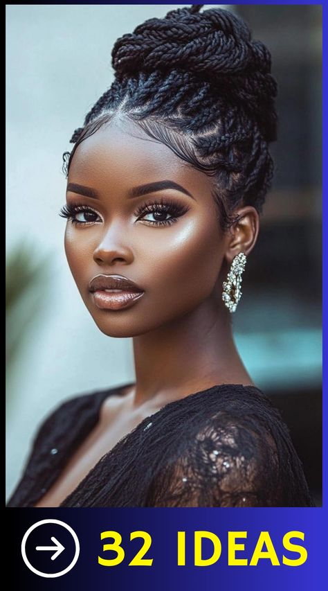 Elevate your hair game with 32 gorgeous braided bun hairstyles that will turn heads wherever you go. These elegant updos combine the intricate beauty of braids with the classic appeal of buns, creating looks that are both stylish and practical. Perfect for work, special events, or everyday wear, these hairstyles offer endless possibilities for self-expression. Braid Updo For Black Women, Braided Updo For Black Women, Updo Cabello Natural, Updo Braided Hairstyles, Braided Bun Styles, Goddess Braids Updo, Black Hair Bun, Black Hair Updo Hairstyles, Elegant Updos