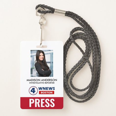 Your News Logo Red Photo ID Press Pass Badge Pass Photo, News Logo, Event Id, Custom Lanyards, Logo Photo, Green Photo, Badge Logo, Name Badges, Photo Logo