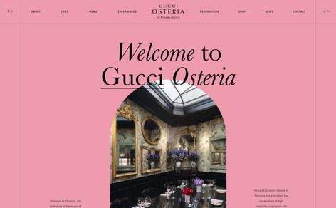 Gucci Osteria Florence — Siteinspire Restaurant Web Design, Gucci Osteria, Massimo Bottura, Bell Logo, Restaurant Web, Vineyard Tour, Restaurant Website, Middle Child, Green Theme