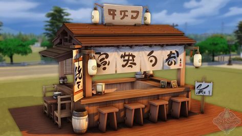 Snowy Escape, Japanese Bar, Asian House, Sims 4 Anime, Drinks Bar, Foods And Drinks, Sims 4 Mm Cc, Modern Asian, Sims Building